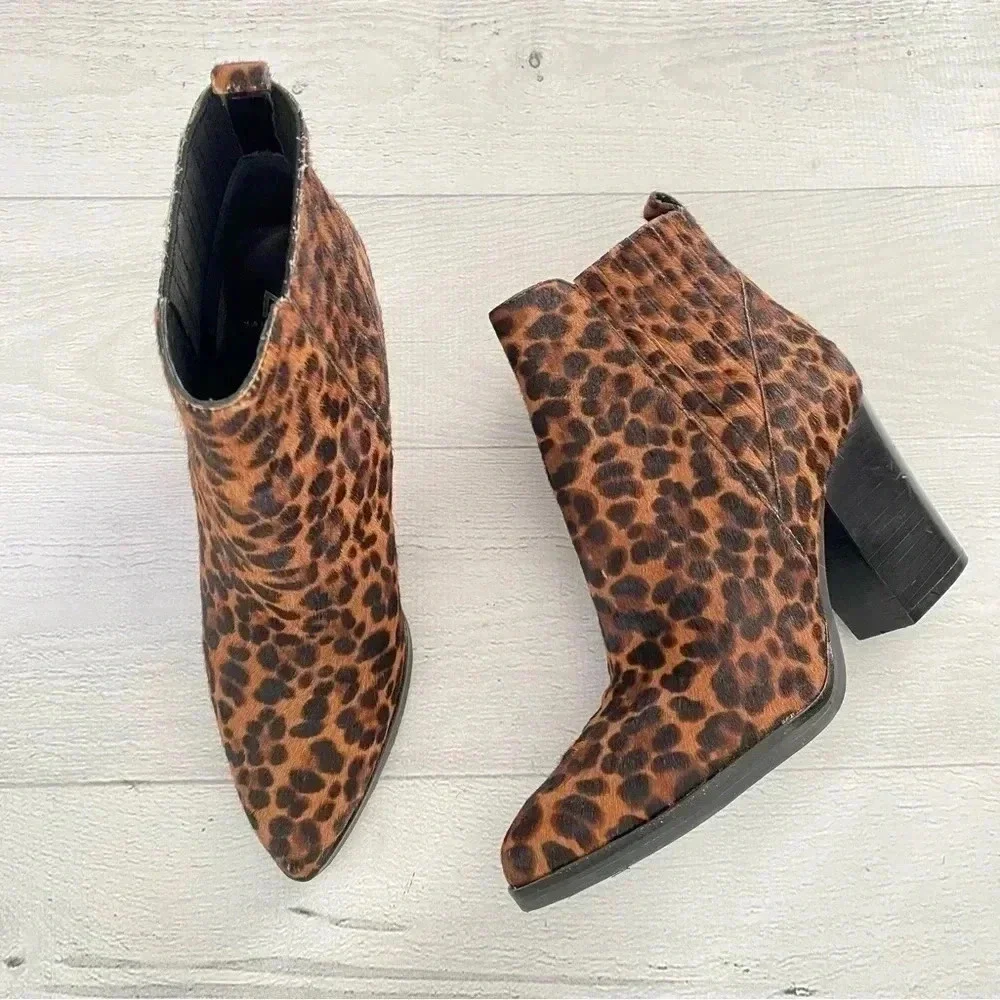 Marc Fisher | Genuine Calf Hair Leather Pointed Toe Block Heel Booties Women 7.5